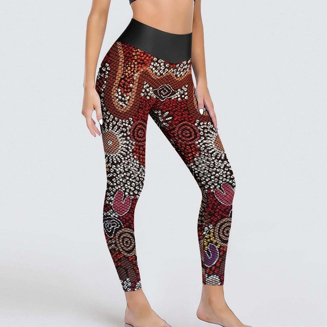 Custom Printed Honeycomb Textured Yoga Pants for Women - Walkaboutgirl 